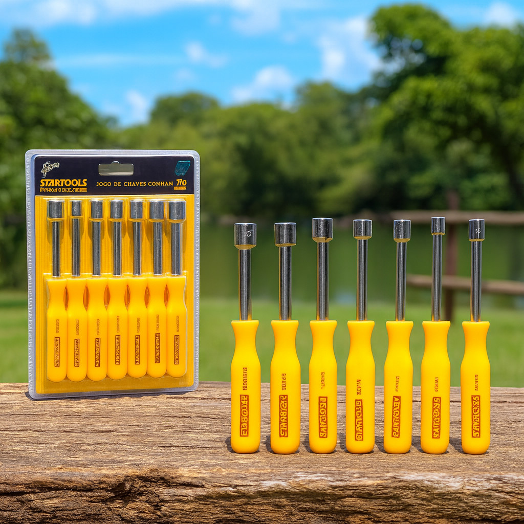 Jogo de Chave Canhão Kit 7 Unidades Profissional Aço Cromo Vanádio Resistente Manual