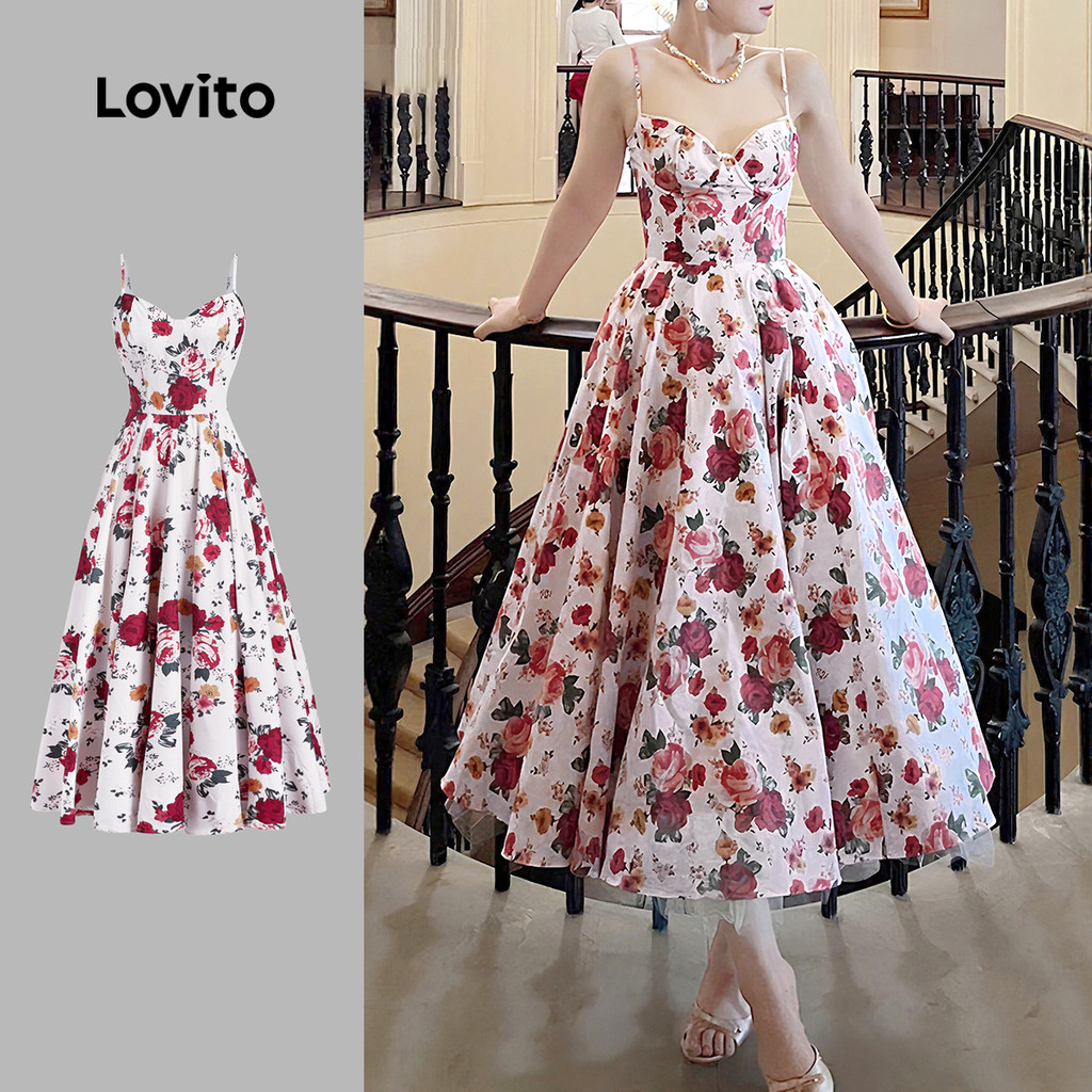 Lovito Vestido Boho De Férias Com Zíper Toque Suave Primavera/verão Vermelho Feminino LBL26306 em Oferta na Shopee