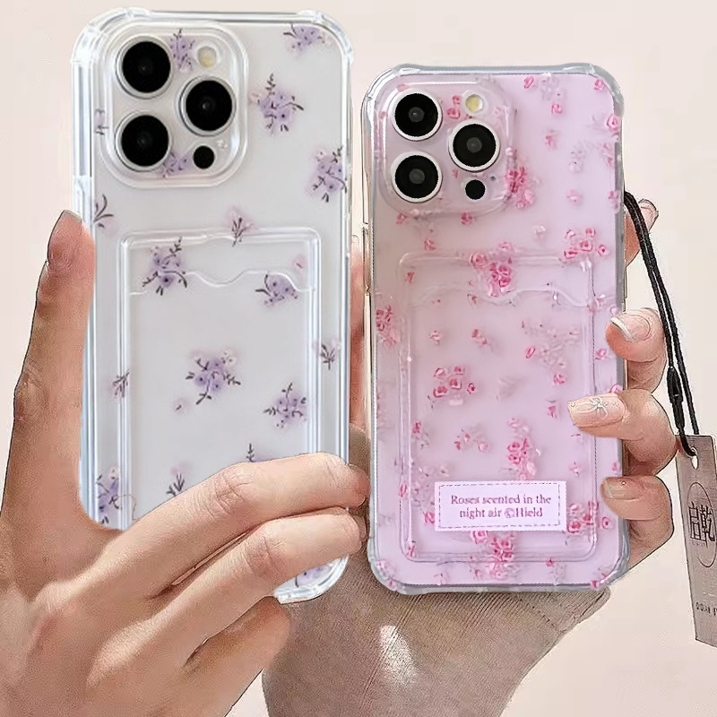 Capa Para iPhone 17 Air 17 Pro 16 15 14 12 11 Max Plus XR Pequenas Flores Porta Cartão Fotográfico Carteira Armadura Sil em Oferta na Shopee