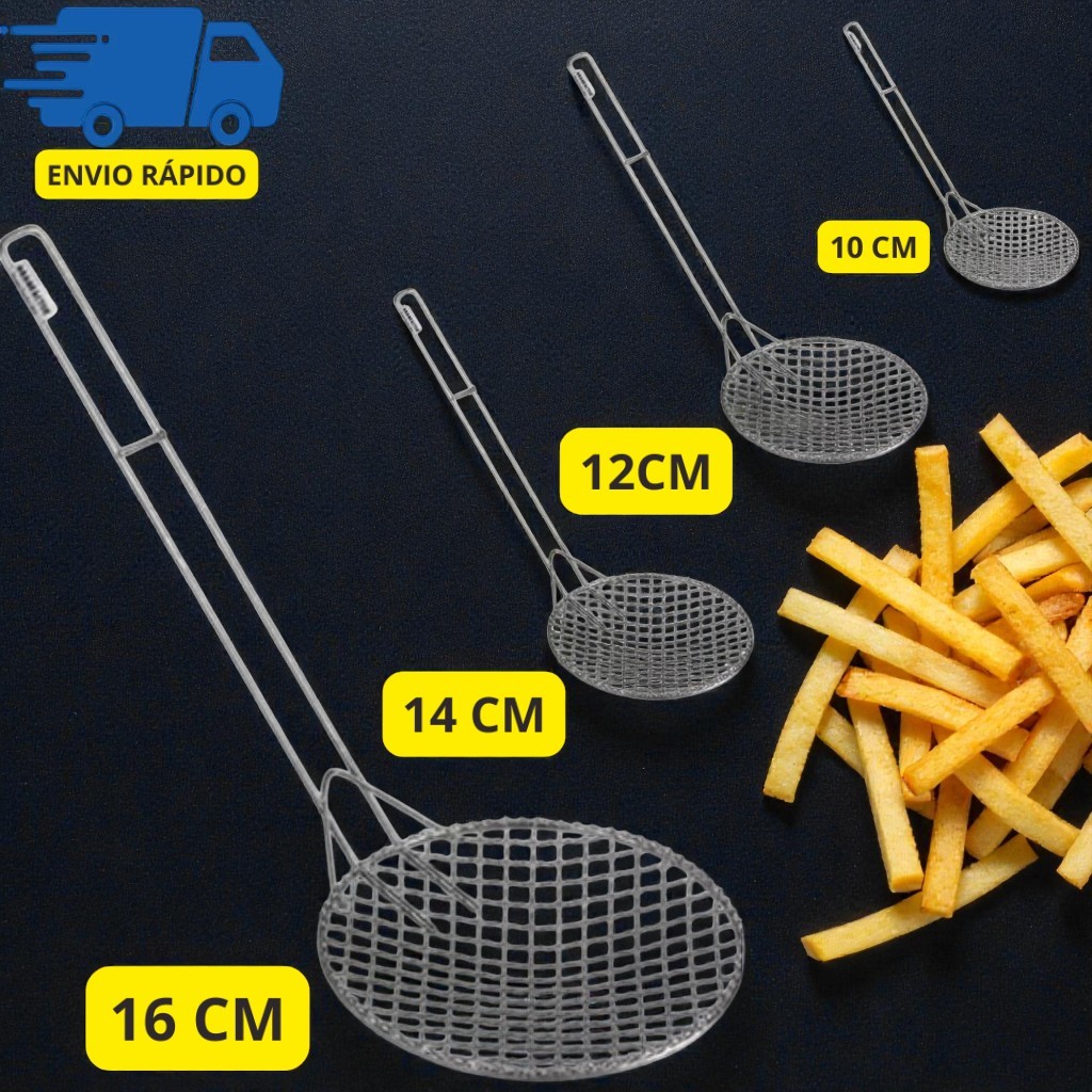 Escumadeira Peneira Arame Aço Inox Para Fritura Pastel Coxinha Salgados Utensílio de Cozinha