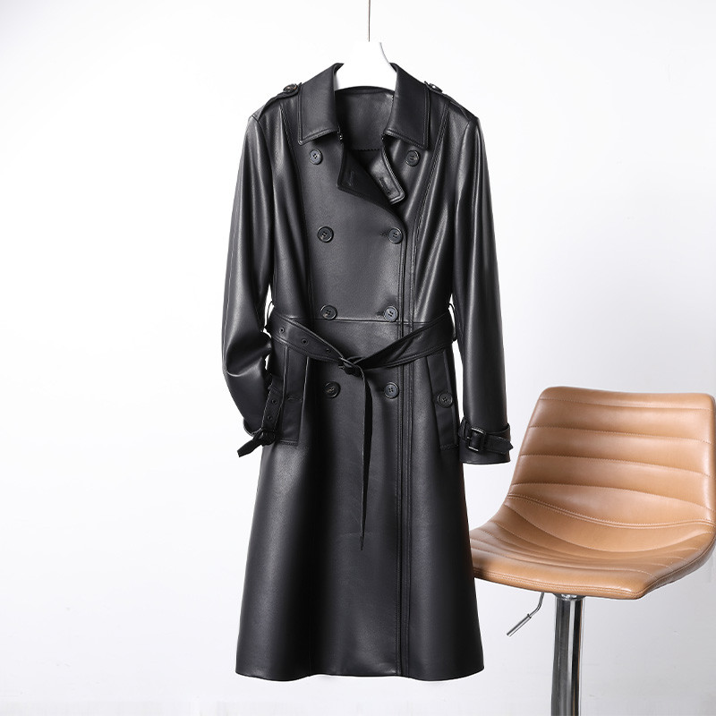 2022 outono inverno novo estilo clássico couro genuíno blusão jaqueta de couro de pele de carneiro casaco longo feminino