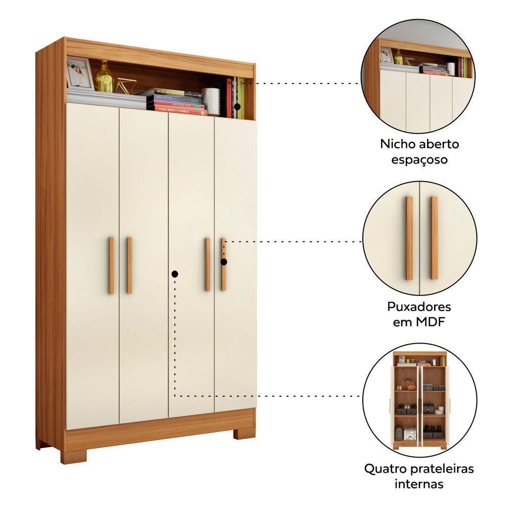 Armário Multiuso 4 Portas 1 Nicho Notável NT4040 90cm Freijó/Off White em Oferta na Shopee