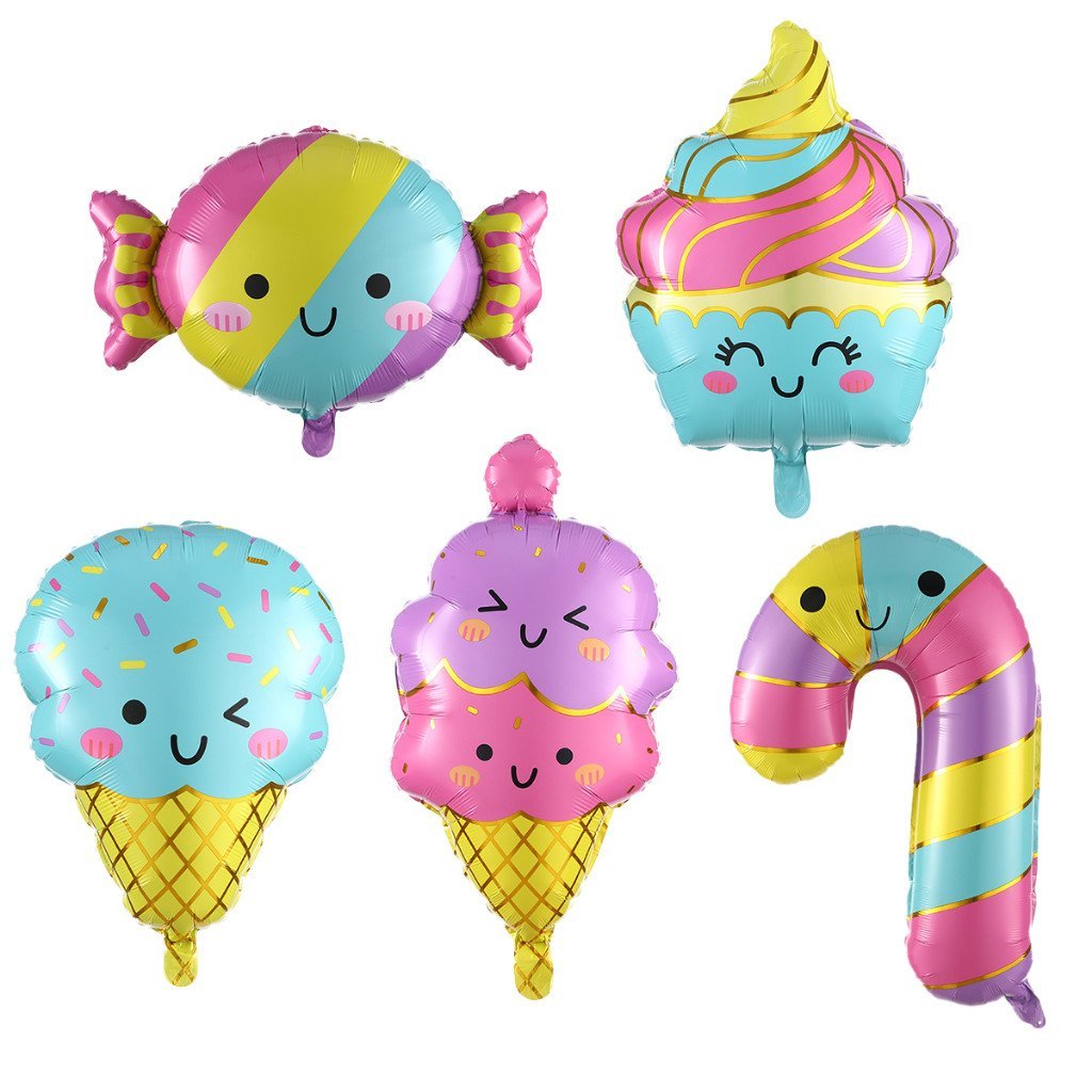 5Pcs/conjunto Bolo de Sorvete Doze Balões de Alumínio para Meninas Decorações de Festa de Aniversário de Verão Barra de 