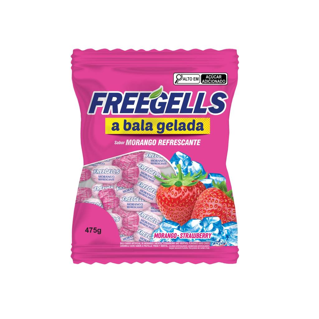 Bala sabor Morango Refrescante pacote com 475g - FreeGells em Oferta na Shopee