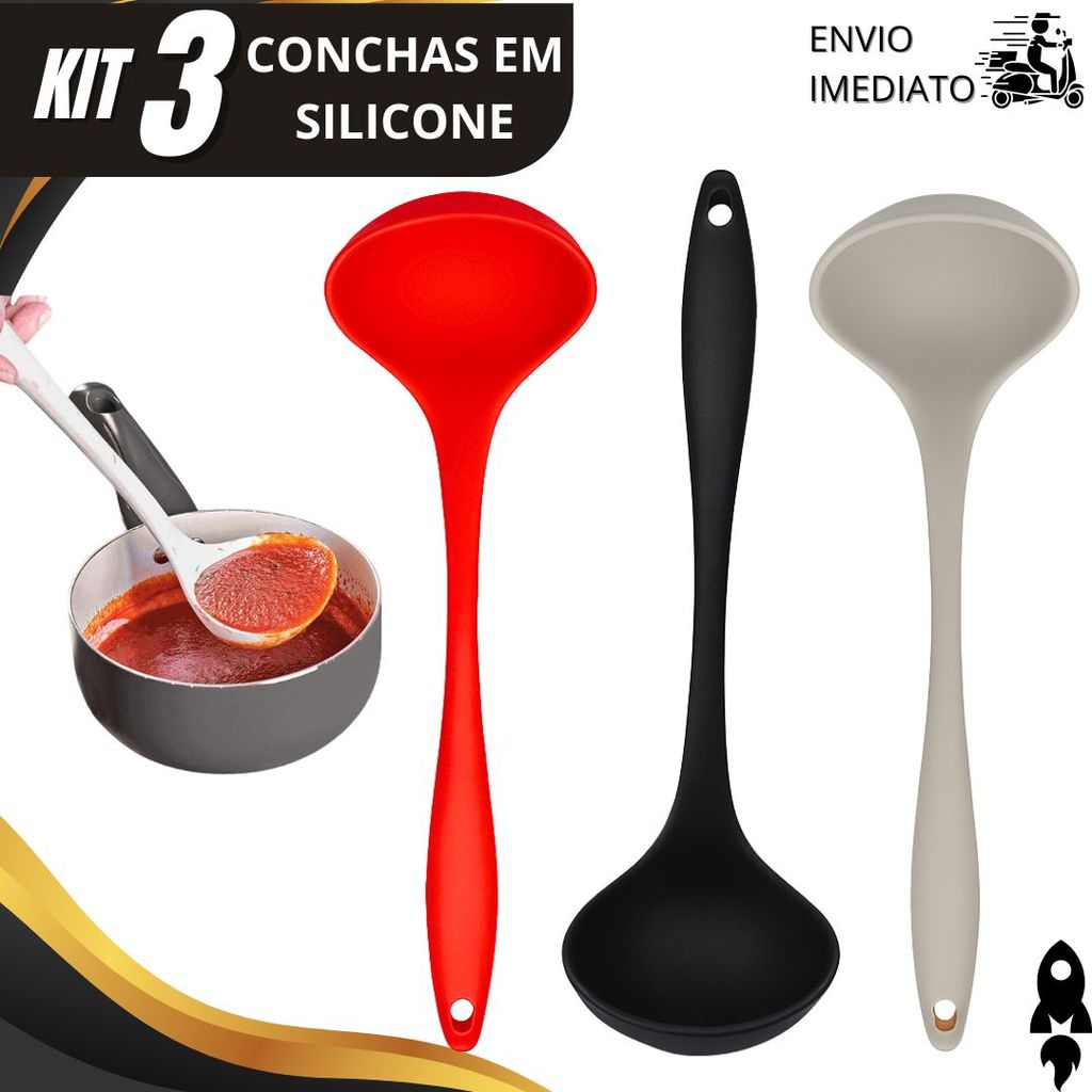 Kits 1, 2 ou 3 Conchas de Silicone Alta Resistência Para Sopa Caldo Feijão Utensílio Doméstico Para Natal