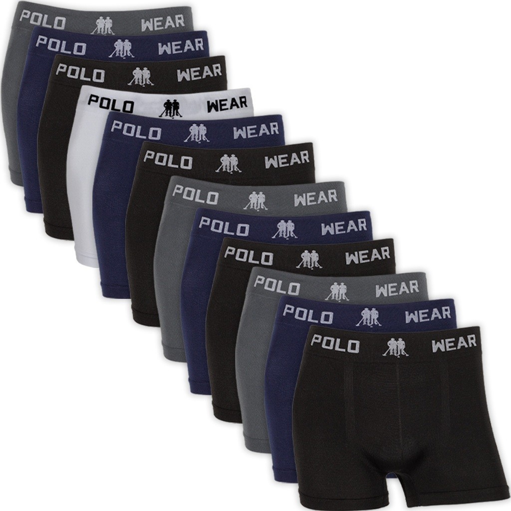 Kit 12 Cuecas Boxer Polo Wear Masculina Microfibra – Sem Costura, Conforto Diário em Oferta na Shopee