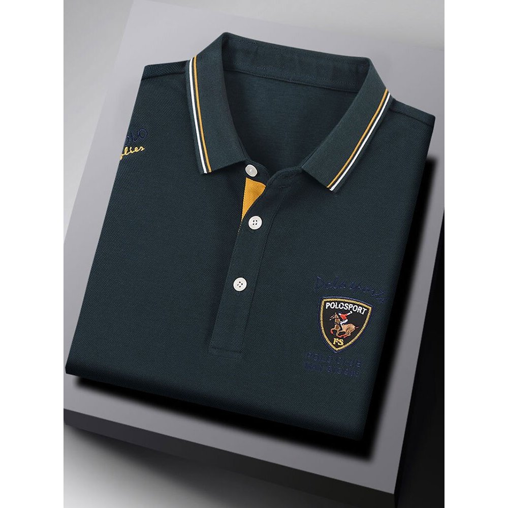 Camisa Paul genuína masculina primavera outono cor sólida manga comprida camiseta masculina lapela algodão camiseta topo