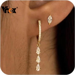 Brincos De Lágrima De Zircônia Cúbica Branca Minimalista De Luxo Vnox Gold Para Mulheres , Delicados Com Design Elegante