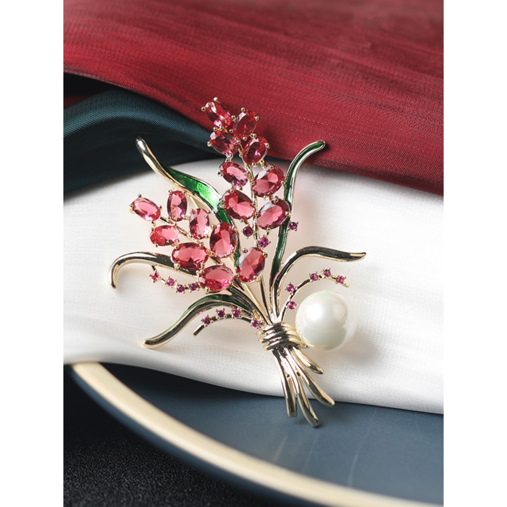 High-End vermelho trigo orelha pérola terno broche feminino na moda All-Match moda camisola acessórios Corsage roupas de