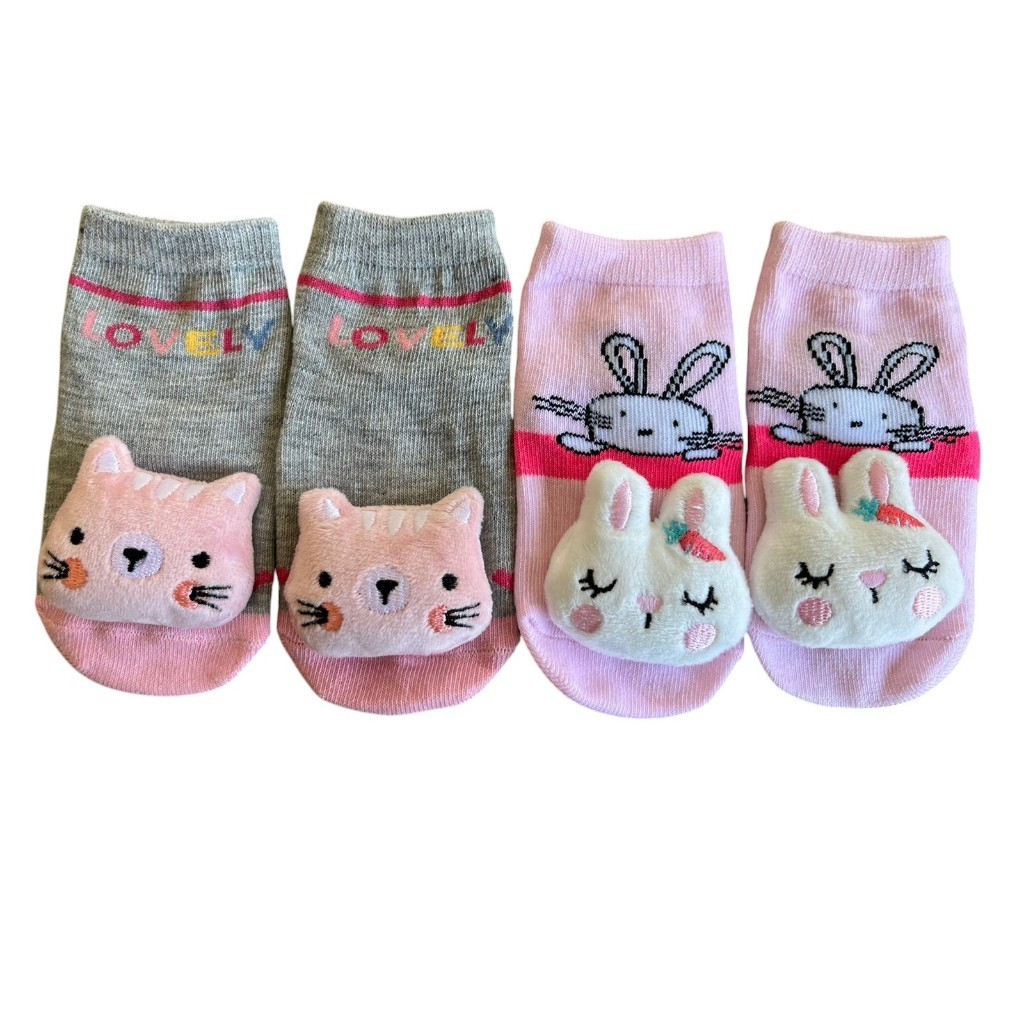 Kit 5 Pares de Meias 3D com Chocalho Bebê Menina Antiderrapante Promo — imagem 2 de 2
