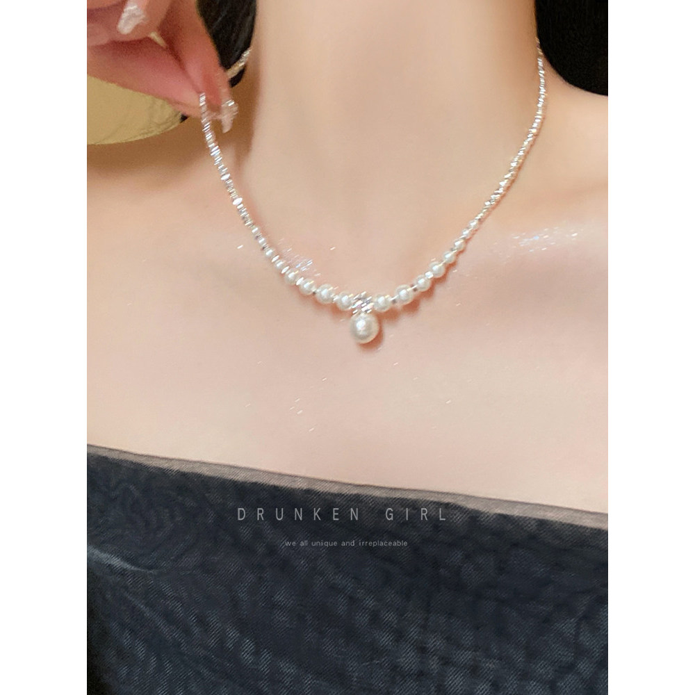 colar colar femenino Estilo de férias ~ quebrado prata pérola colar feminino luz luxo nicho High-End colar acessórios 20