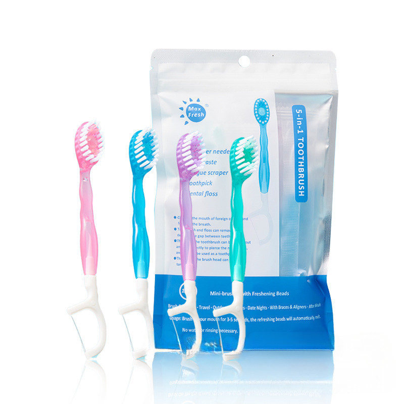 Pop contas escova de dentes descartável Mini multifuncional inglês saco de embal
