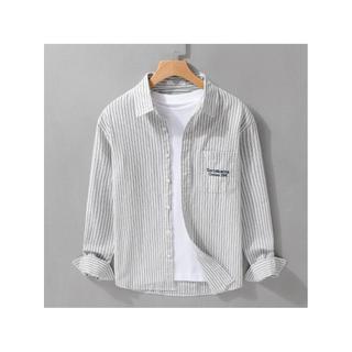 Japonês fresco masculino listrado simples camisa de manga comprida Casual solto Popular juventude All-Match camisa mascu