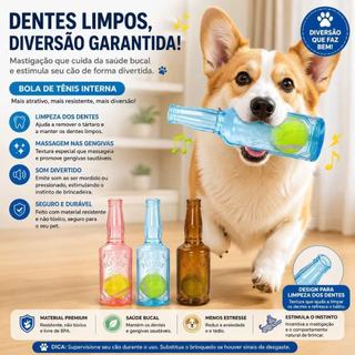Mordedor Pet com Bola de Tênis Garrafa TPR Resistente para Cães Limpeza Dental