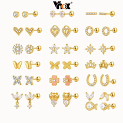 Brincos Vnox Para Mulheres , Dourados Hikaw Delicados Com Piercing De Parafuso De Zircônia , Presente Fofo Meninas , Sem