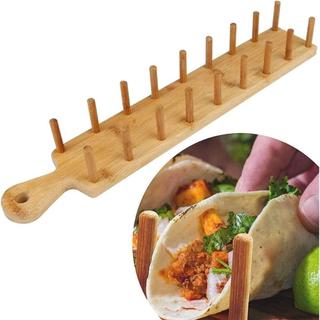 Rack De Placas De Taco A , Suporte De Bambu Ecológico , Kit De Servidor De Aperitivo Com Alça De Pinça