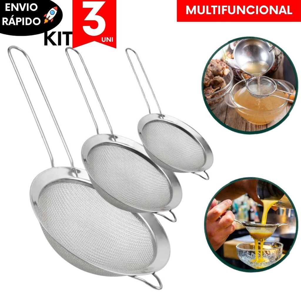 Kit Utilidades Coador Peneiras Escorredor Utensílios de Cozinha Escorredor Preparador de Sucos Aço Inoxidável Multiuso