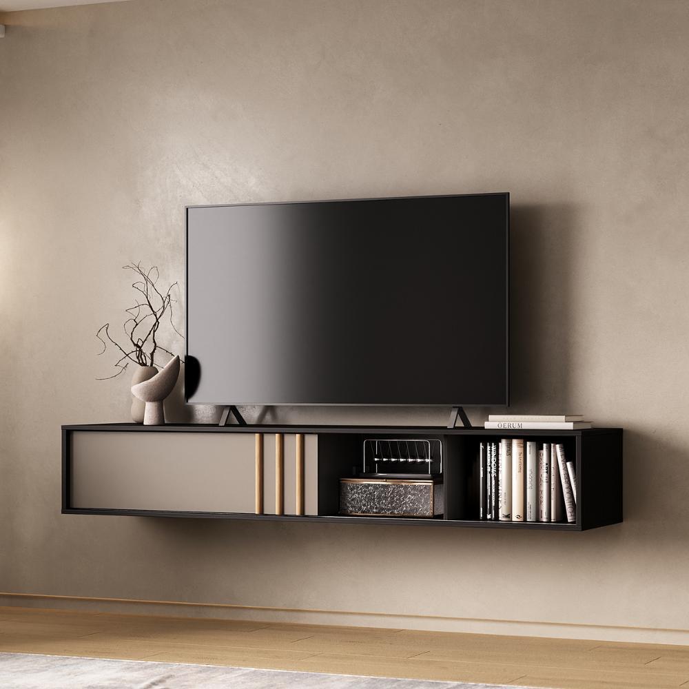 Rack Suspenso para TV Linea Carraro Preto Touch e Avelã