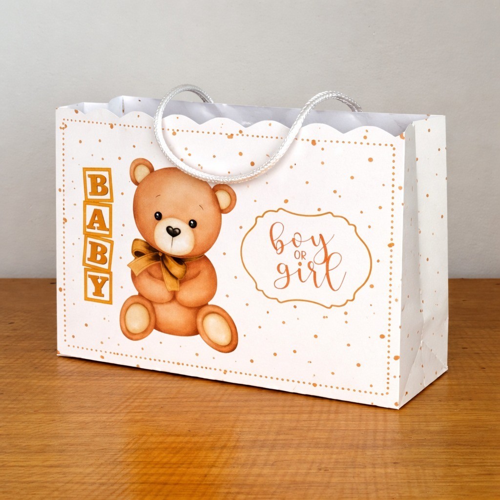 Sacolinha chá revelação/ursinho pegue monte| Lembrancinha Festa Espaço | Sacola Papel Personalizada boy e girls