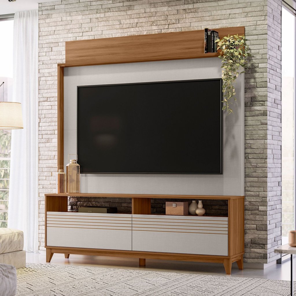 Estante para TV e Home Theater até 70 Polegadas 160CMX185,3cm Pés em Madeira Maciça Nt 1300 Marrom Freijó Trend/Off