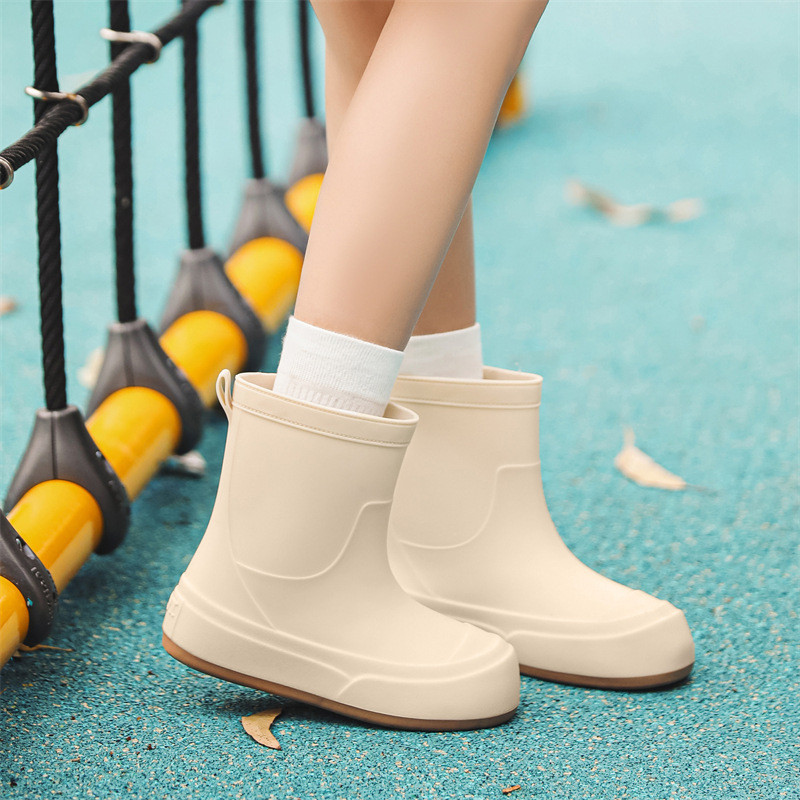 Botas de chuva femininas elegantes, calçados impermeáveis para atividades ao ar livre, forradas com lã, quentes, de cano