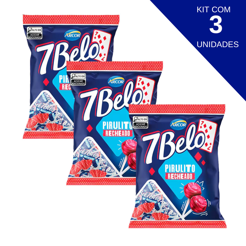 Kit Com 3 Pirulito 7 Belo Framboesa Arcor 120g