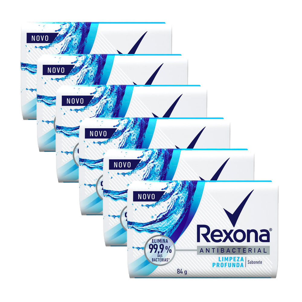 Kit 6 Sabonete em Barra Rexona Antibacterial Limpeza Profunda Elimina 99% das Bactérias 84g