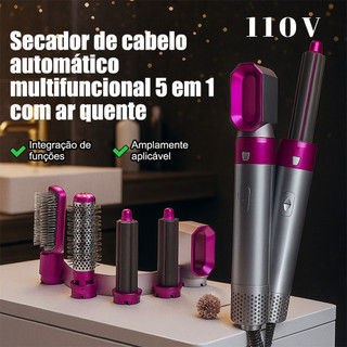 5 em 1 Secador de Cabelo Escova Alisadora Profissional 110V Anti-Calor