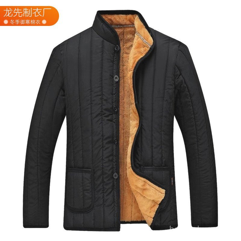 Inverno masculino novo estilo preto de meia-idade idosos algodão acolchoado jaqueta roupas masculinas pai roupas velo-ac