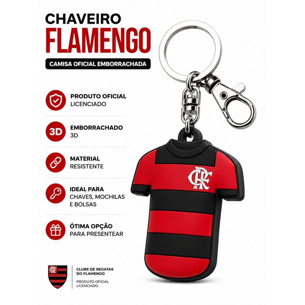 Chaveiro Oficial Camisa Jogador Flamengo 3D Time Presente Chave Mochila Rubro Negro