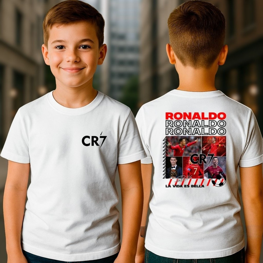 Camisa Jogador CR7 Cristiano Ronaldo Camiseta Crianças Manga Curta Alta Qualidade - Estilo Nacional