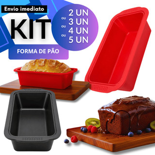 Conjunto/Kit Forma Silicone Retangular 26cm Pão Bolo Inglês Torta Sobremesa Confeitaria Forno Inverno