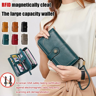 【Proteção RFID】Ví nữ rộng rãi com zíper e tecnologia contra cópia/Carteira Feminina/Anti-Magnética