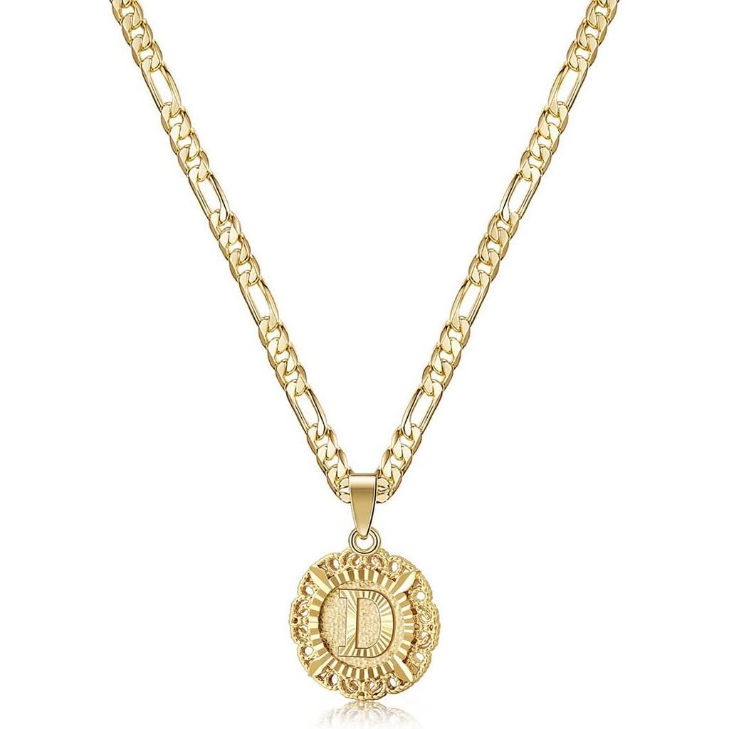 Colar com Inicial Feminino KissYan, Colar com Pingente Redondo Banhado a Ouro 14K, Colar com Letras Maiúsculas de A a Z,