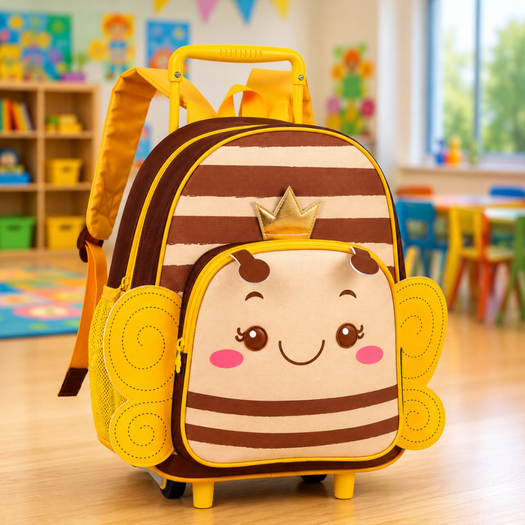 Mochila Infantil Pet Abelhinha com Rodinhas Escolar Menina Creche Pré-Escola Passeio Material Resistente Premium