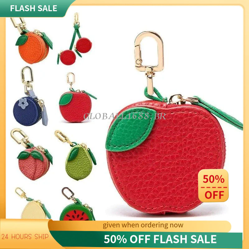 { Estoque Pronto } Bolsa De Moedas De Couro Em Forma De Fruta Fofa Mini Zíper Fone De Ouvido Chaveiro Pingente Carteira