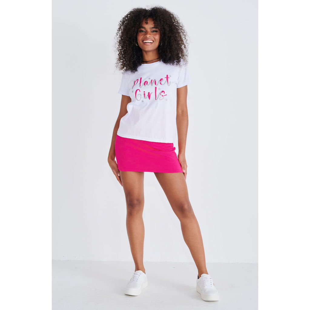 Saia Curta Malha Planet Girls Rosa Escuro