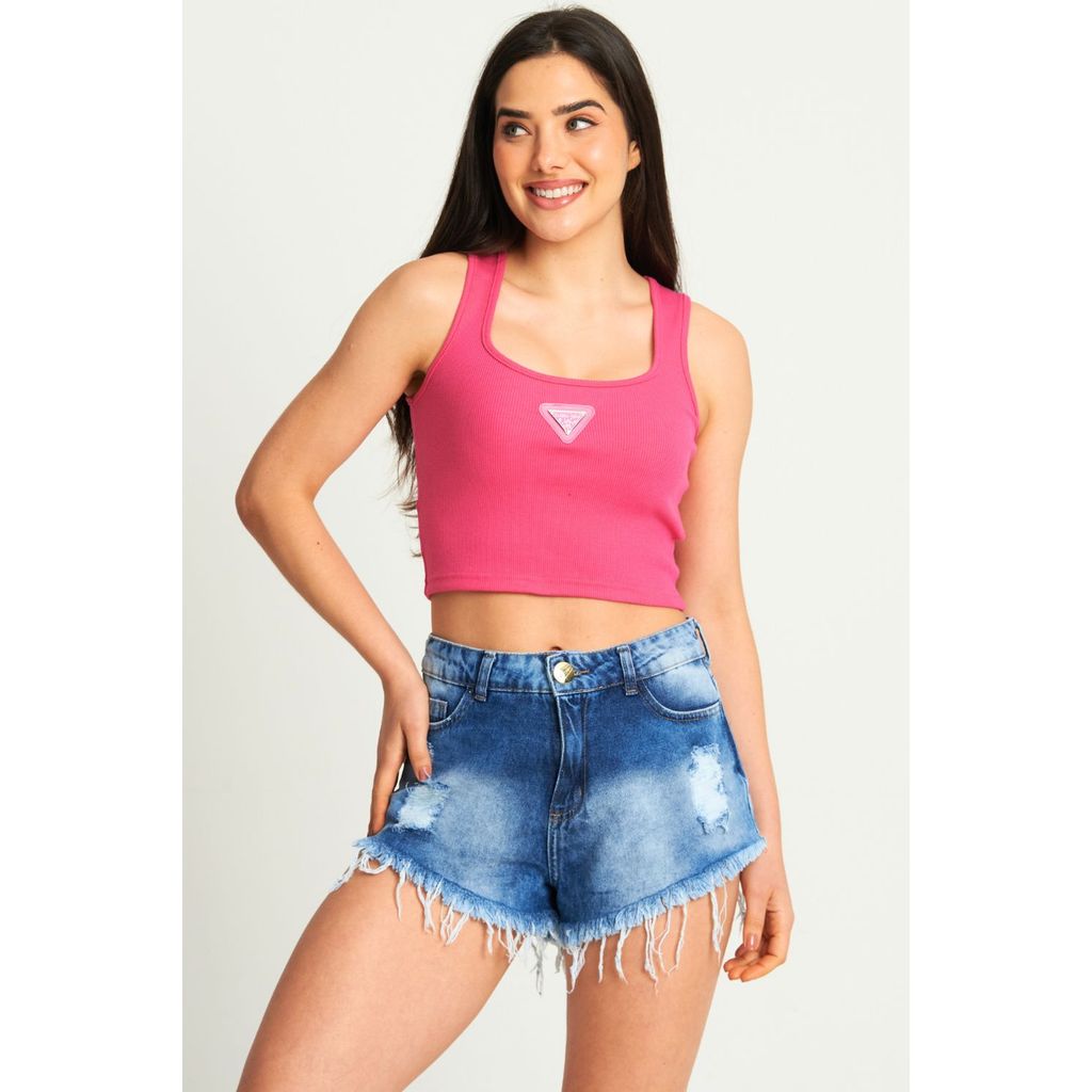 Regata Feminina Cropped Aplique Logo Planet Girls Rosa