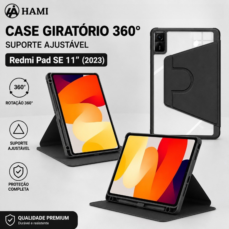 Capa Giratória 360° para Redmi Pad SE 11" (2023),Transparante com Porta Caneta Suporte Premium