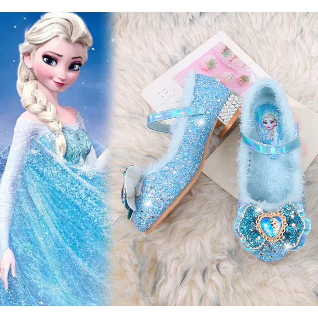 Sapatos da Princesa Elsa do "Frozen" da Disney, Novos Sapatos de Salão de Baile de Cristal para Meninas, Outono/Inverno,