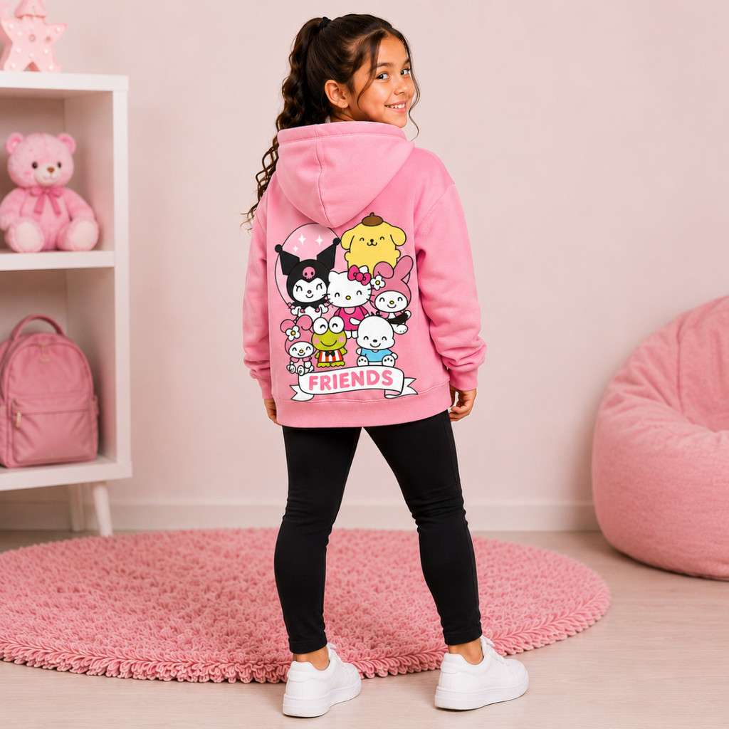 Conjunto Infantil Feminino Hello Kitty Friends Moletom Com Capuz e Legging Flanelada Inverno Menina