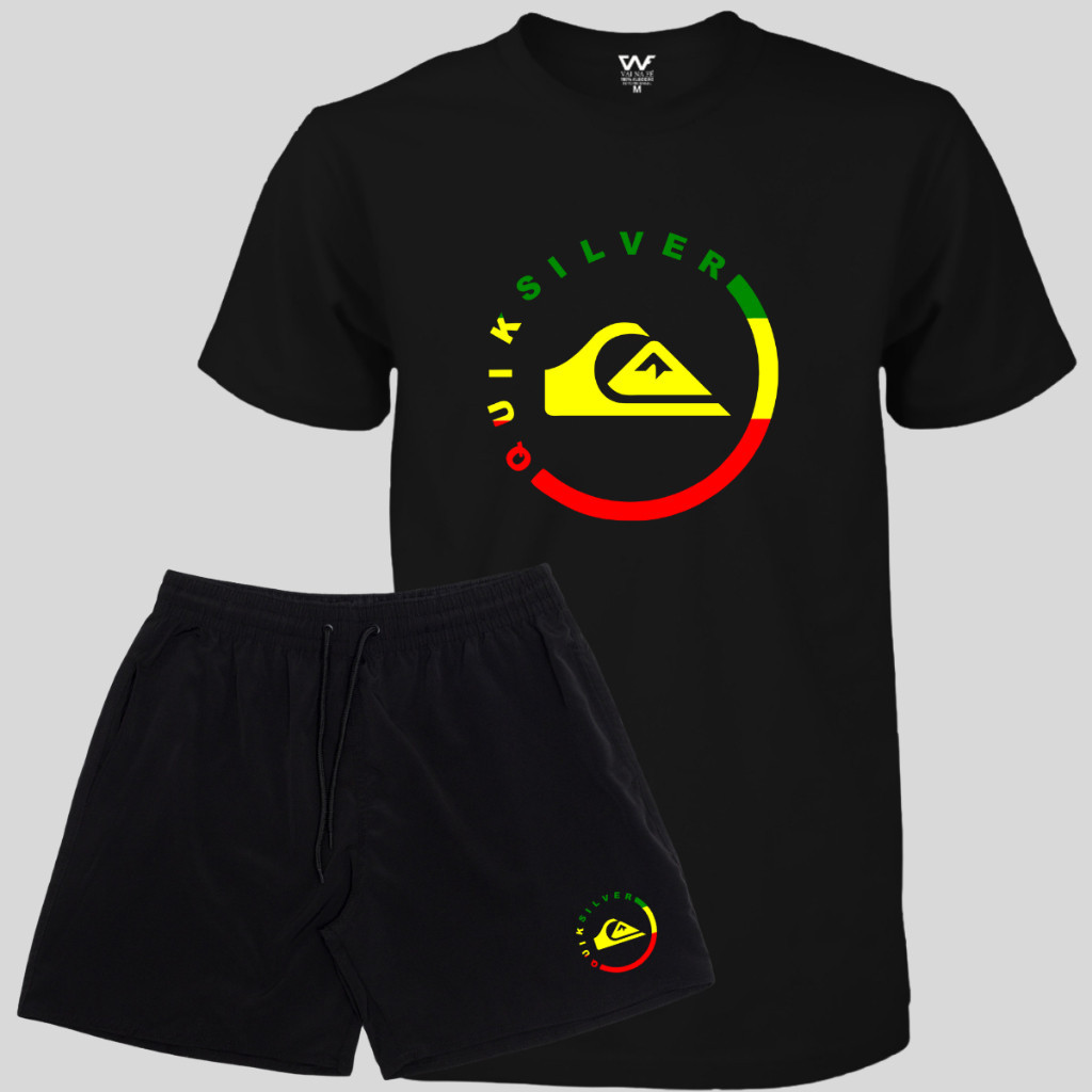 Conjunto Masculino Quiksilver Camiseta 100% Algodão + Short  Casual Praia Academia Lançamento Premium
