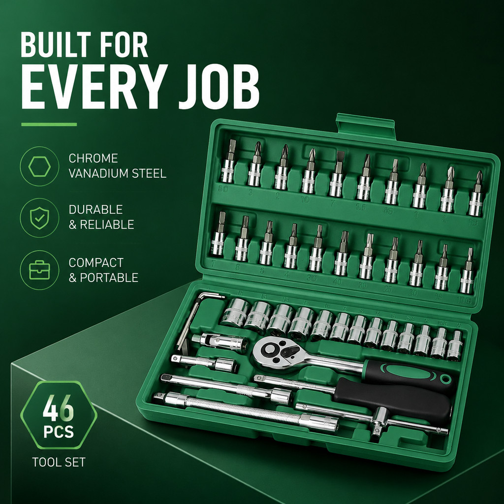 Kit De Ferramentas 46 Peças Jogo De Soquetes Chave Catraca Reversível Com Maleta Jogo De Ferramentas Completo