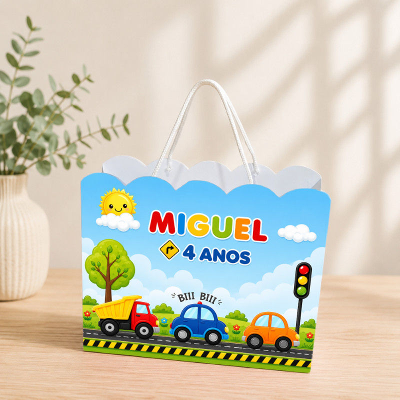 Sacolinha Personalizada Carrinhos Pegue e Monte Lembrancinha Aniversário Infantil Mimos Festa