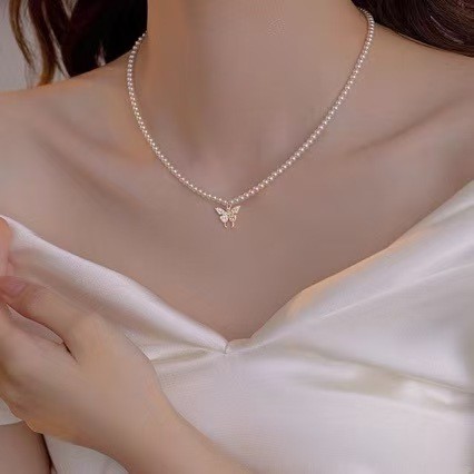 Simples pérola colar jóias feminino High-End pérola francesa elegante All-Match borla clavícula corrente colar elegante