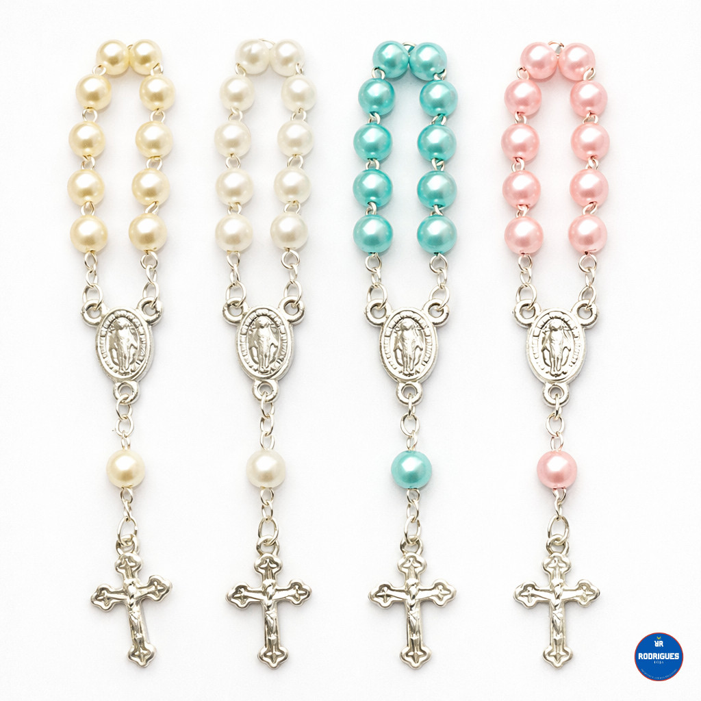 Kit 20 Mini Terços Batizado Metal Prata Lembrancinha