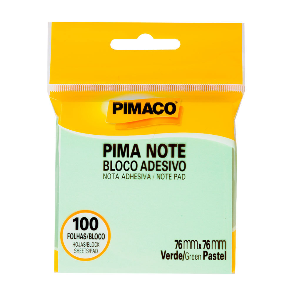 Bloco recado adesivo Pima Note Verde Pastel 76x76mm 100 fls Pimaco