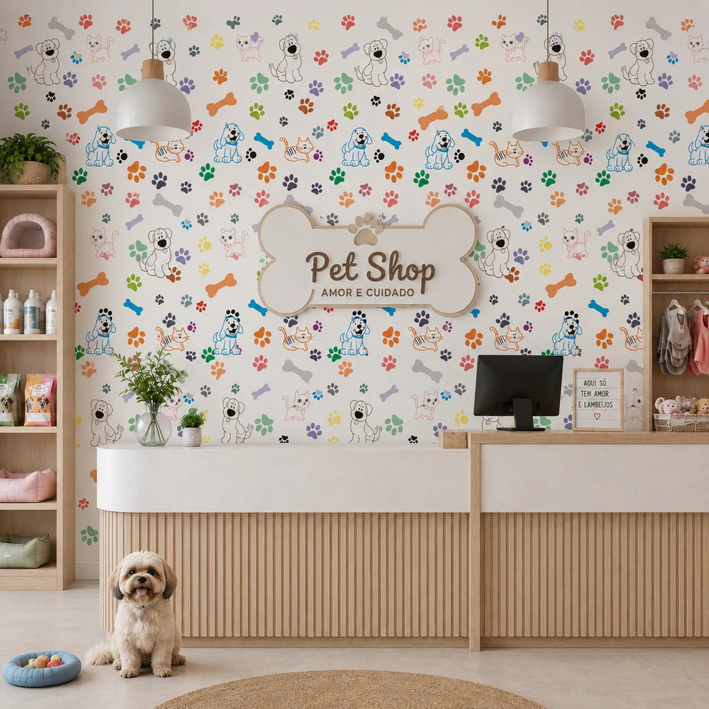 Papel De Parede Adesivo Animais Pet Shop