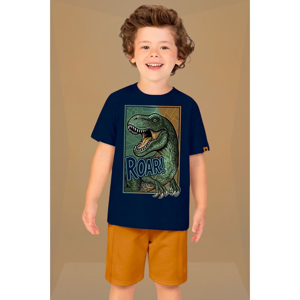 Conjunto Menino Camiseta Estampa Dinossauro com Relevo Kyly