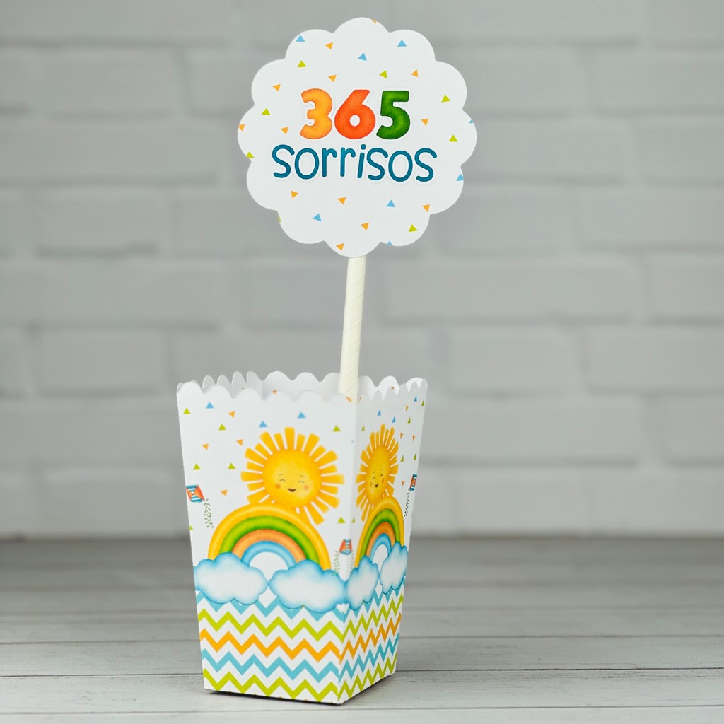 Centro de Mesa 365 SORRISOS | Decoração Centrob Aniversário Festa Infantil Caixinhas Lembrancinhas